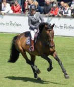 Meredith Michaels Beerbaum and Bella Donna showing collection on the jump course.