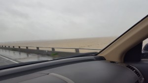 What appears to be an ocean is actually a bypass area that takes river overflow - now at least twenty feet deep.